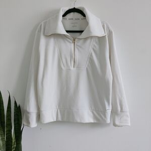 Halston Women’s Velour Quarter-Zip Pullover Cream Soft Luxe Lounge Size L